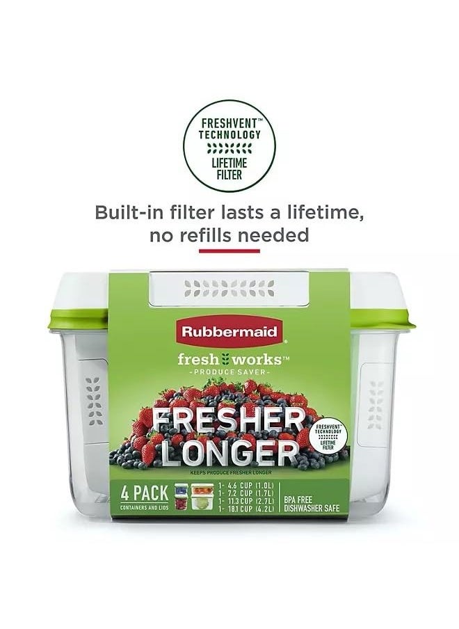 Rubbermaid FreshWorks Produce Saver, Medium and Large Storage Containers, With Lids, 8-Piece Set