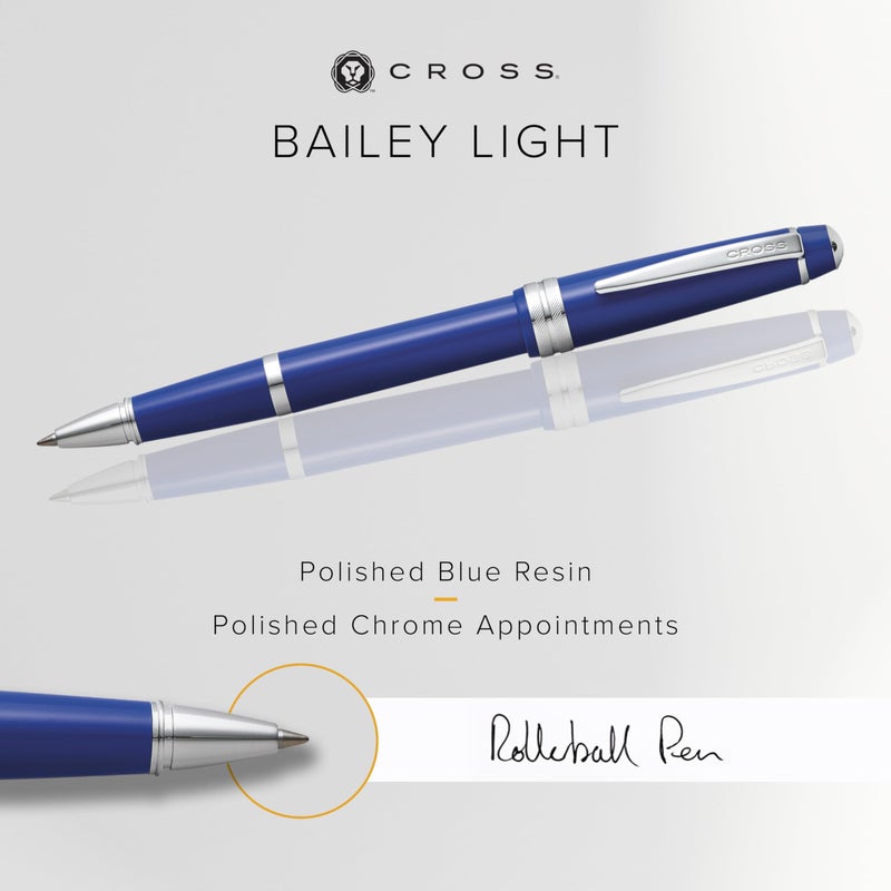 Cross Bailey Light Refillable Rollerball Pen Presented in a Everyday Gift Box - Medium Point, Black Ink, Polished Blue - Image 2