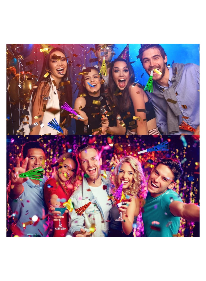 KASTWAVE Party Whistles, Noise Makers, 24Pcs Silver Glitter Metallic Fringed Noise Makers, Party Blower Paper Noisemakers Birthday Party Blowouts Whistles for Party Favors Supplies and Music Playing - Image 1