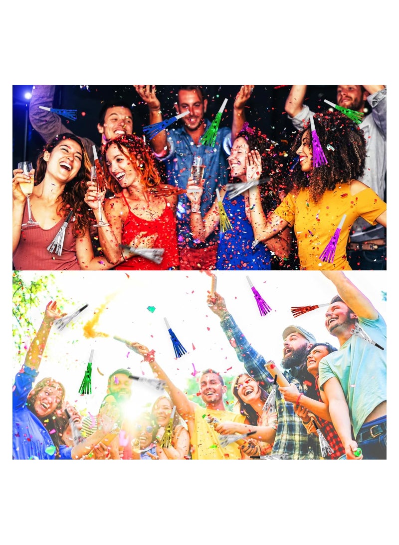 KASTWAVE Party Whistles, Noise Makers, 24Pcs Silver Glitter Metallic Fringed Noise Makers, Party Blower Paper Noisemakers Birthday Party Blowouts Whistles for Party Favors Supplies and Music Playing - Image 2