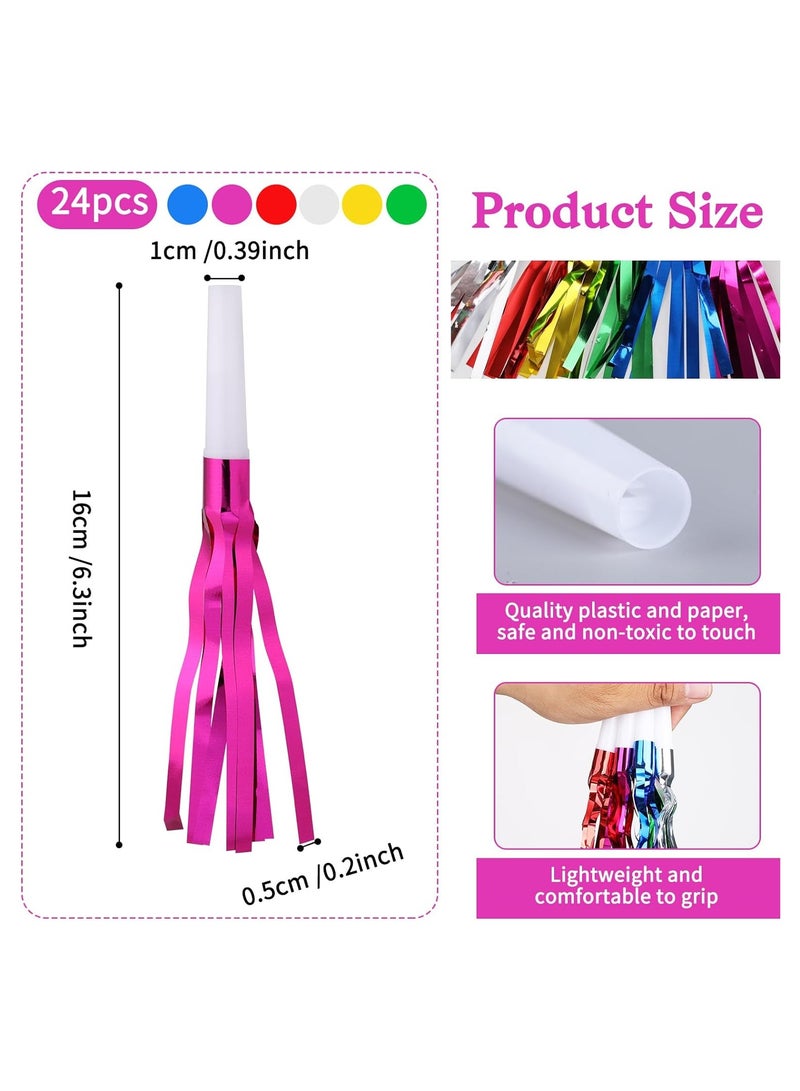 KASTWAVE Party Whistles, Noise Makers, 24Pcs Silver Glitter Metallic Fringed Noise Makers, Party Blower Paper Noisemakers Birthday Party Blowouts Whistles for Party Favors Supplies and Music Playing - Image 3