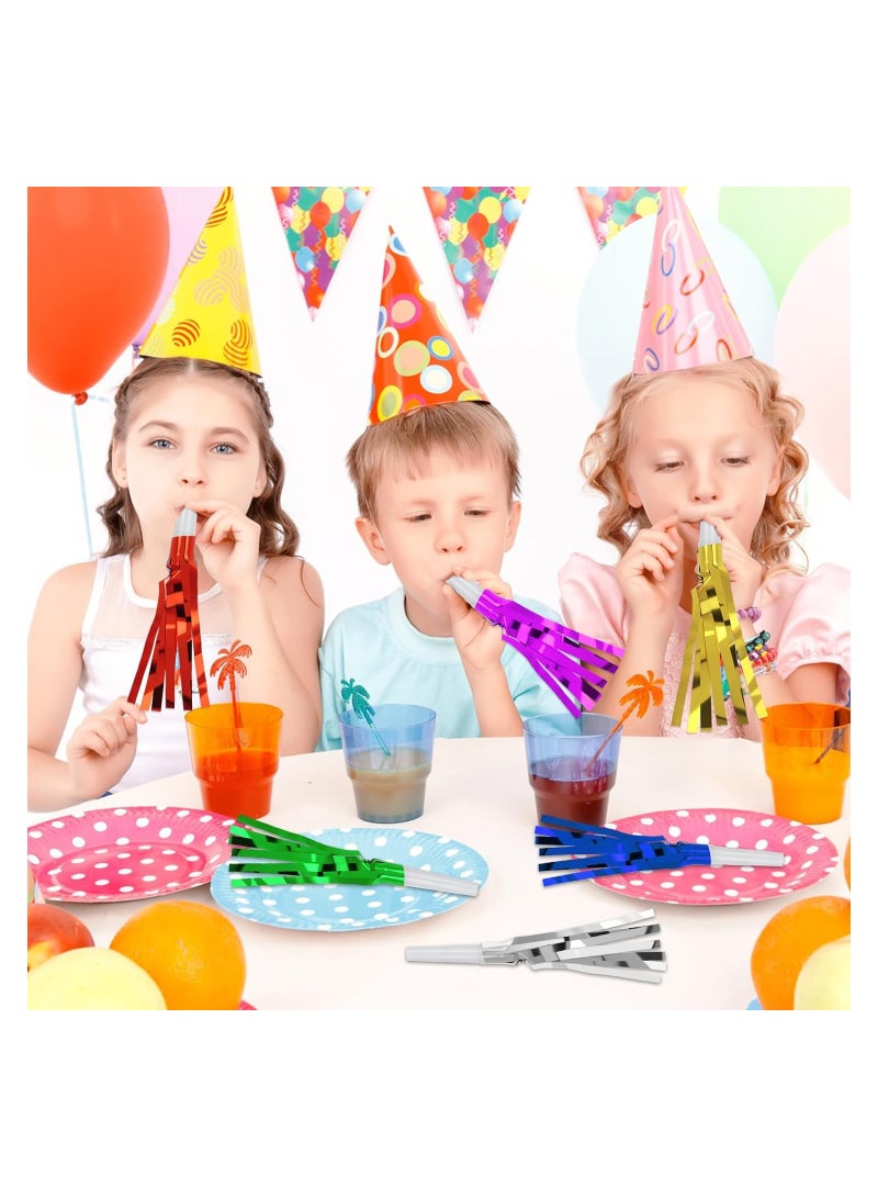 KASTWAVE Party Whistles, Noise Makers, 24Pcs Silver Glitter Metallic Fringed Noise Makers, Party Blower Paper Noisemakers Birthday Party Blowouts Whistles for Party Favors Supplies and Music Playing - Image 5