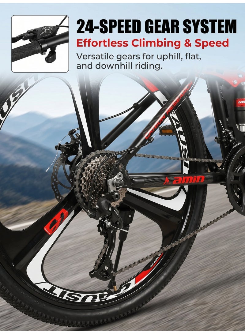 amin 26 Inch Folding Mountain Bike, 24 Speed Full Suspension High-Carbon Steel Foldable Bicycle, Dual Disc Brake Non-Slip Folding Bikes for Adults/Men/Women，Shock Absorption, 6-Blade Wheel - Image 4