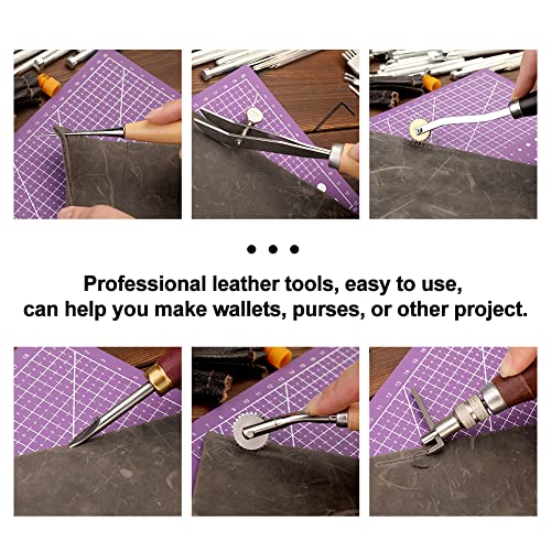 Mayboos 183Pcs Leather Kit, Leather Working Kits with Saddle Making Leather Working Tools, Leather Rivets Kit, Prong Punch, Leather Hammer for Leather Working, Leather Making, Leather Craft DIY - Image 4