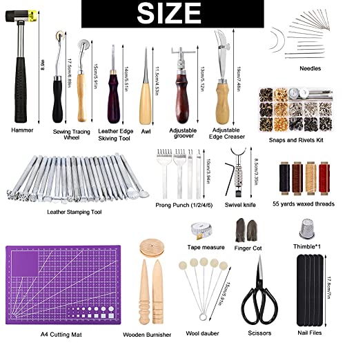 Mayboos 183Pcs Leather Kit, Leather Working Kits with Saddle Making Leather Working Tools, Leather Rivets Kit, Prong Punch, Leather Hammer for Leather Working, Leather Making, Leather Craft DIY - Image 2