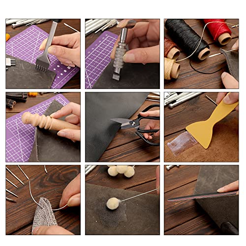 Mayboos 183Pcs Leather Kit, Leather Working Kits with Saddle Making Leather Working Tools, Leather Rivets Kit, Prong Punch, Leather Hammer for Leather Working, Leather Making, Leather Craft DIY - Image 5