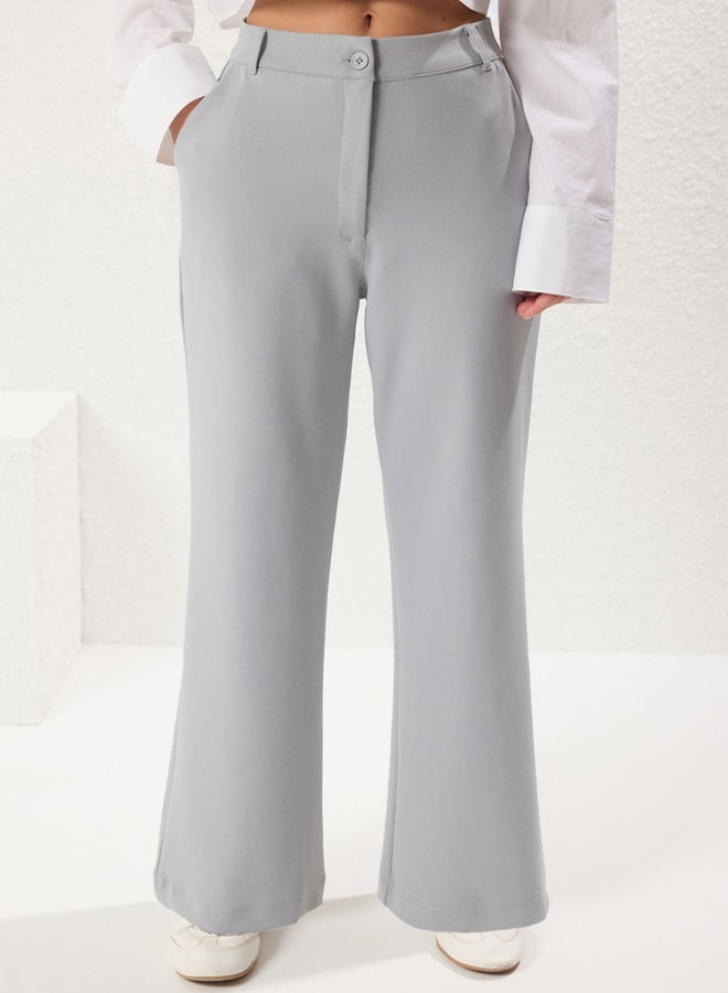 trendyol Grey Buttoned Pocket Straight Cut Knit Trousers - Image 5