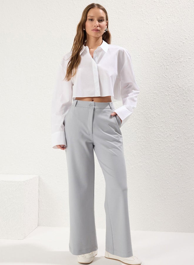 trendyol Grey Buttoned Pocket Straight Cut Knit Trousers - Image 3