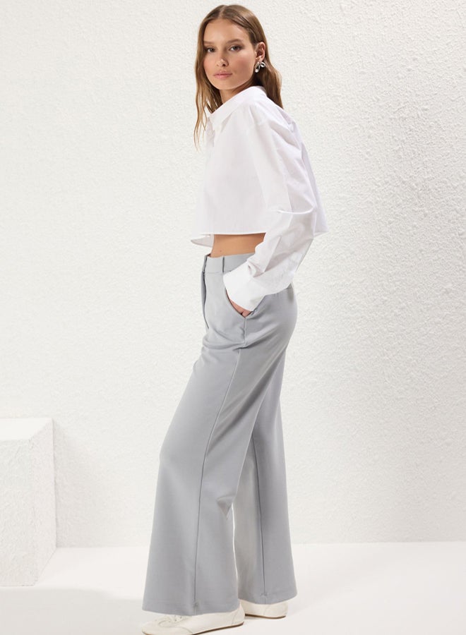 trendyol Grey Buttoned Pocket Straight Cut Knit Trousers - Image 4