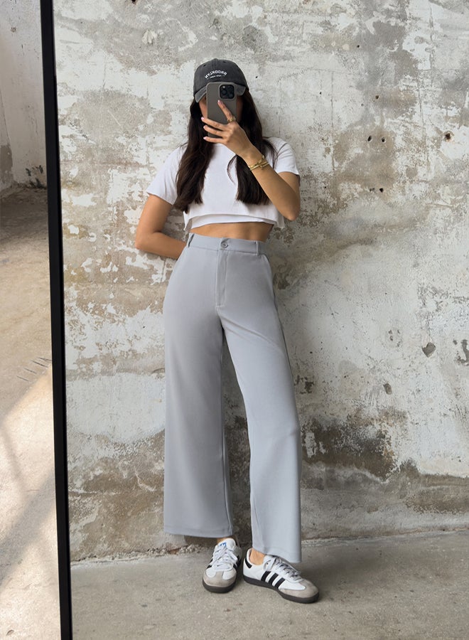 trendyol Grey Buttoned Pocket Straight Cut Knit Trousers - Image 1