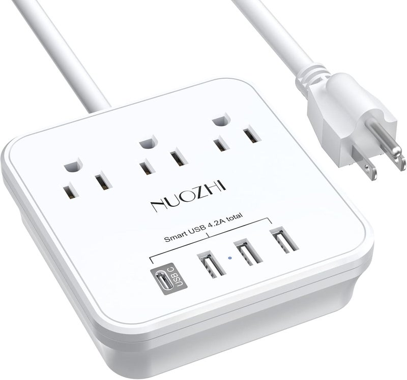 NUOZHI Cruise Essentials,6 Ft Power Strip with 3 Outlets and 4 USB Ports(1 USB C), Non Surge Protector for Cruise Ship, Travel, Home Office, ETL Listed, White - Image 1