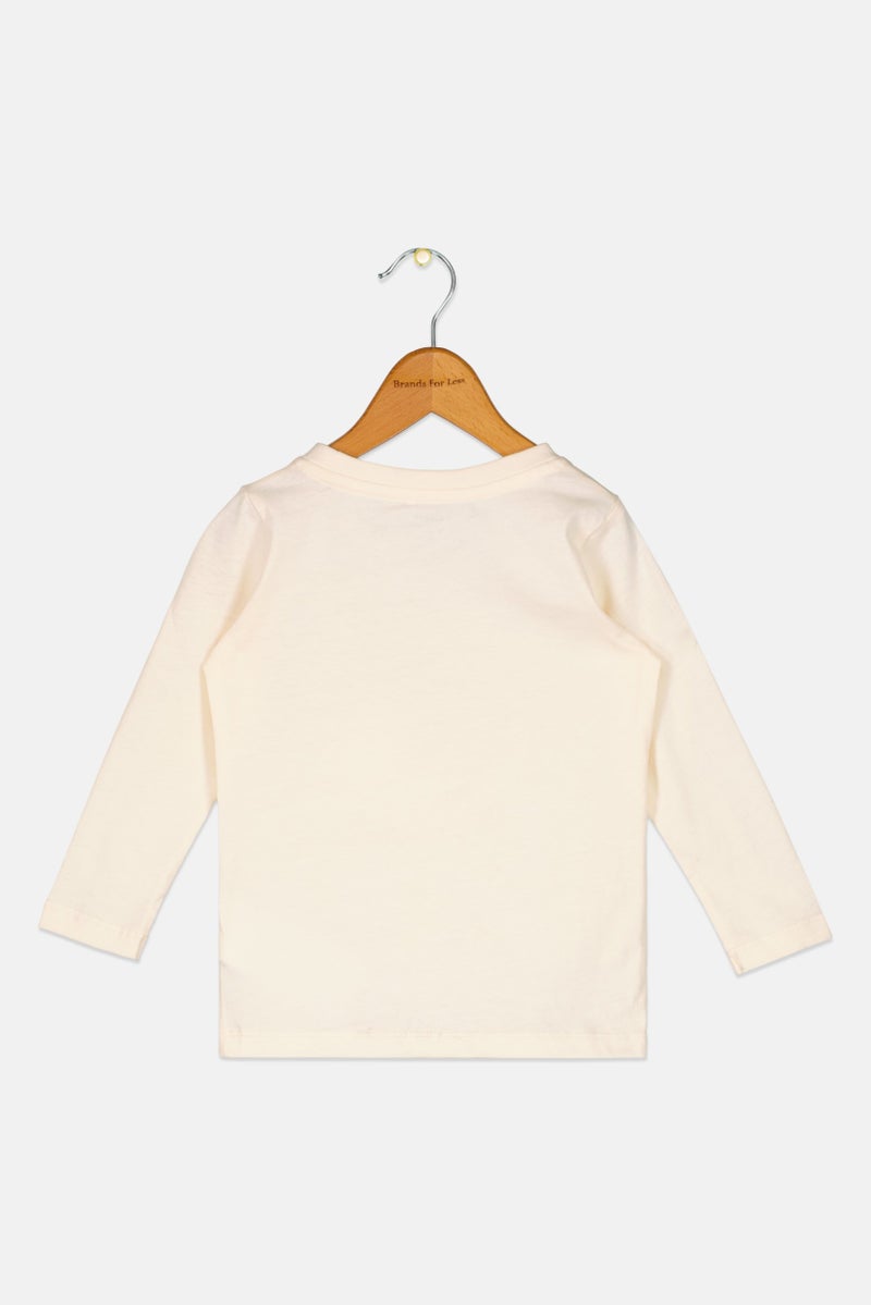 NAME IT تي شيرت بنات صغار بأكمام طويلة وياقة دائرية، كريمي - Image 2