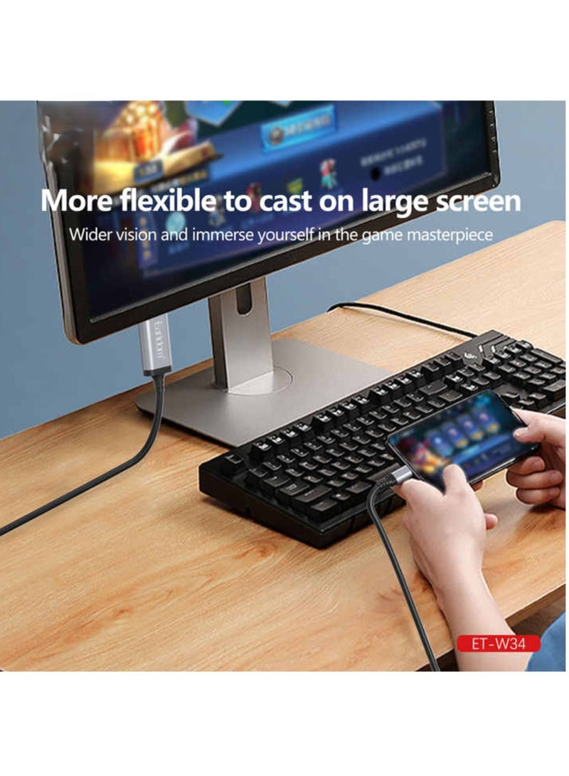 NEW ET-W34 Type-C to HDMI 4K Adapter Cable, 2 Meters - Ultra HD Streaming Solution (Black) - Image 4
