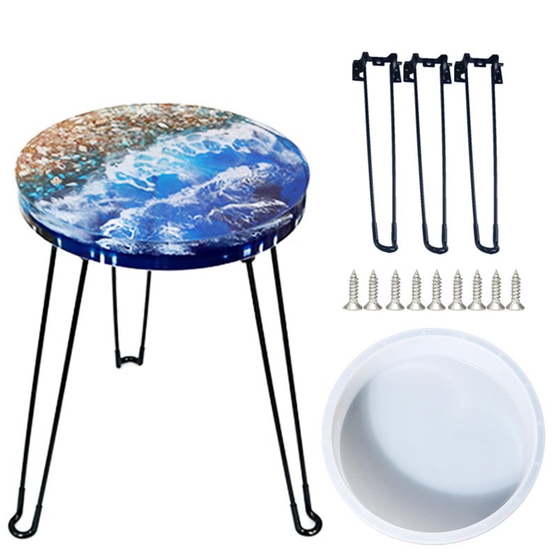 Fuerlun Fuerlun Large Resin Molds 14 Inch Round Silicone Molds with 3 Pcs Hairpin Legs Epoxy Resin Casting Molds for Table Round Stool Big Tray Clock Resin Art Gifts Home Decoration