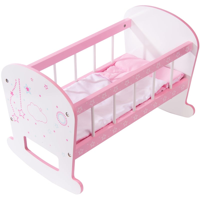 Kiddie Play Doll Crib Wooden Rocking Cradle for Baby Dolls with Mattress Pillow Blanket for 18 Doll - Image 3