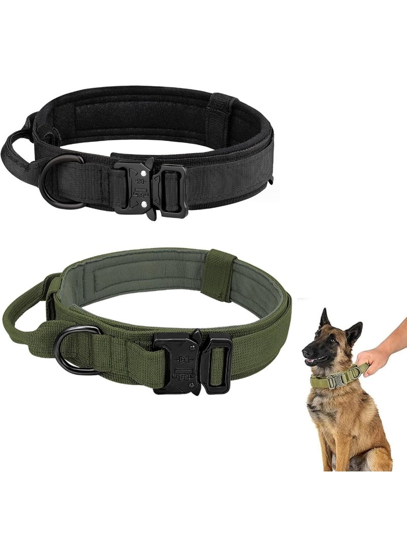 ChicAbode Tactical Dog Collar, Adjustable Military Training Nylon Dog Collar with Control Handle And Heavy Metal Buckle for Medium And Large Dogs, Large Dog Pet Collar (Black + Greener, L) - Image 1