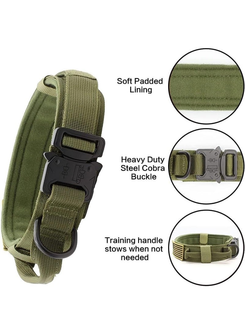 ChicAbode Tactical Dog Collar, Adjustable Military Training Nylon Dog Collar with Control Handle And Heavy Metal Buckle for Medium And Large Dogs, Large Dog Pet Collar (Black + Greener, L) - Image 3