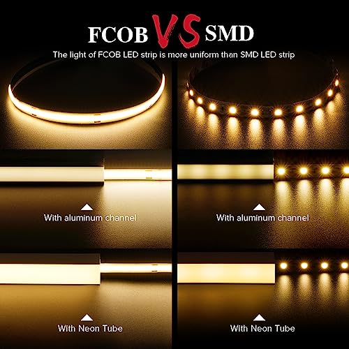 BTF-LIGHTING FCOB COB LED Strip Flexible High Density Uniform Light 9W/m 16.4FT DC24V Warm White 3000K CRI 90+ 8mm Width Dimmable LED Ribbon for Indoor Decoration(No Adapter or Controller) - Image 2