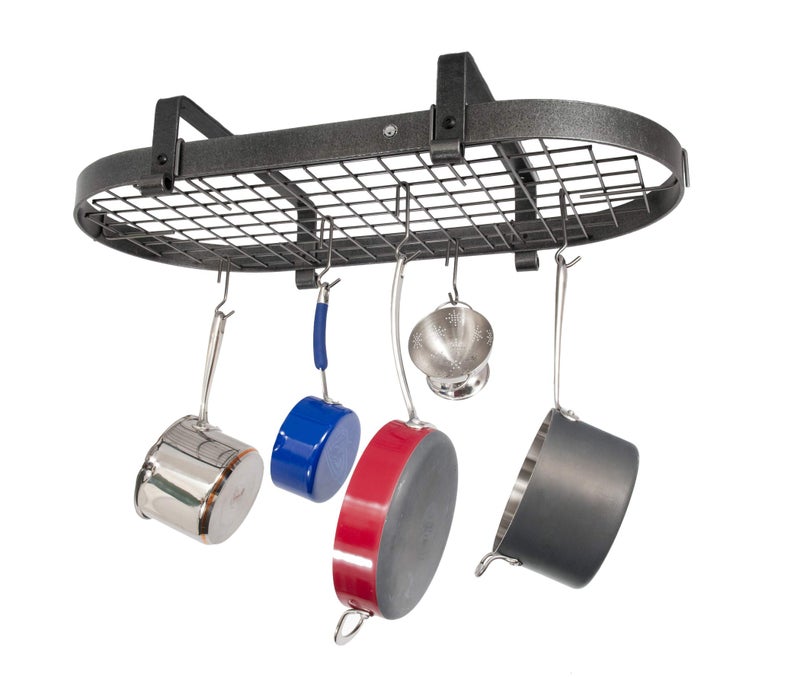 Enclume Premier LowCeiling Oval Pot Rack Hammered Steel