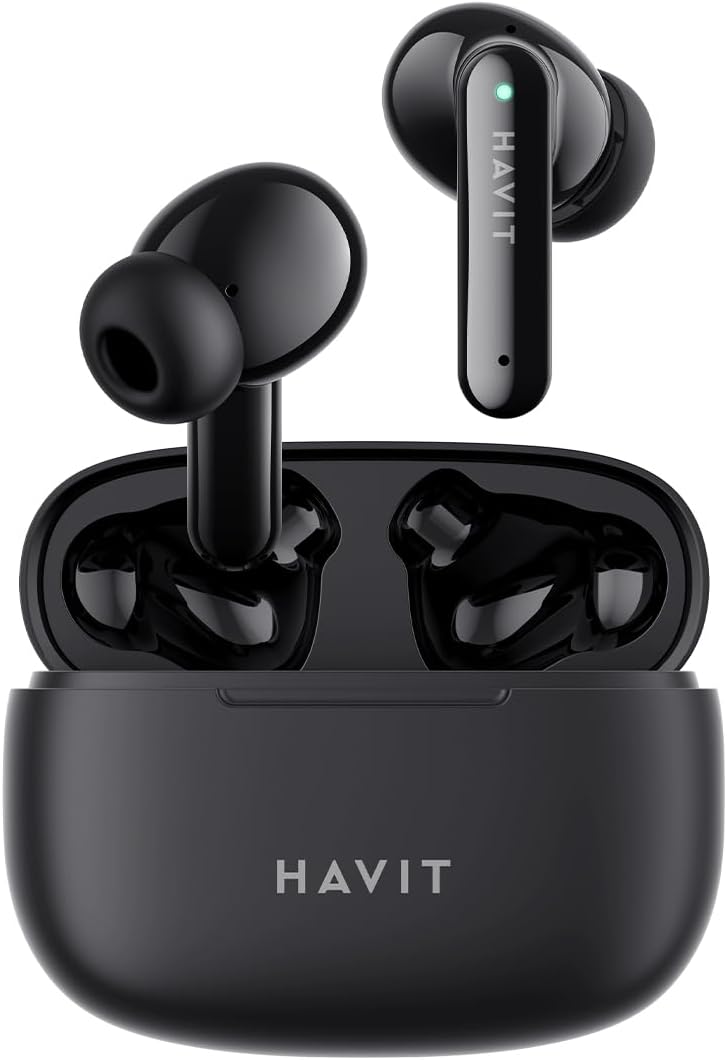 havit Market popular practical build TW967 Wireless Headphones, Noise Reduction Bluetooth 5.1 TWS Earphones with Touch control Super Low Latency, Hi-Fi Bass Boost Driver, 50 H Playtime (Black) Flexible use switching - Image 1