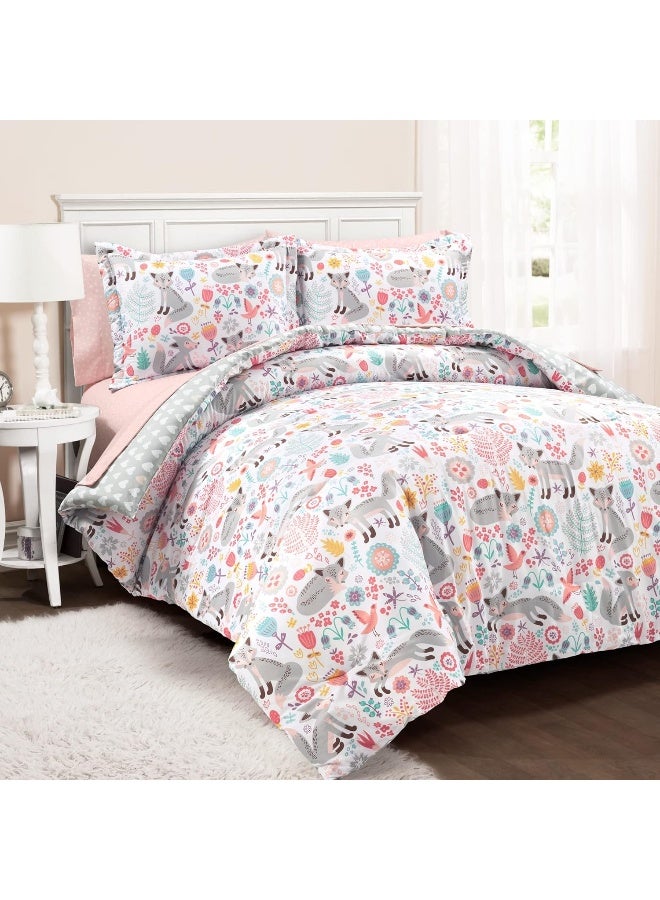 Lush Decor Lush Decor Pixie Fox with Sheet Set Kids Back to Campus 5 Piece Comforter Set, Twin-XL, Pink & Gray  - Image 1