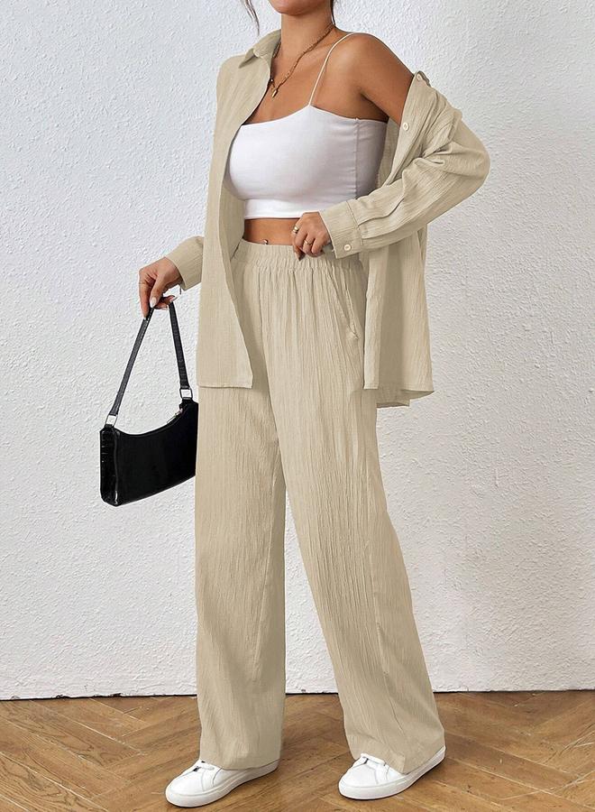 تايك تو طقم منسق من قميص مزخرف وبنطال بأرجل واسعة - Image 1