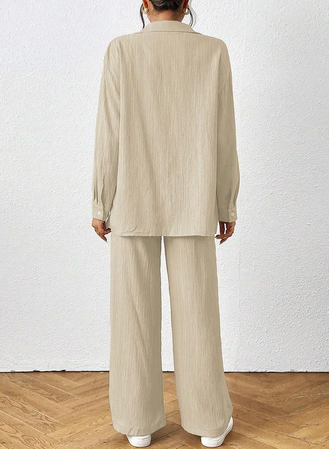 Take Two Women Textured Shirt and Wide Leg Pants Co-ords