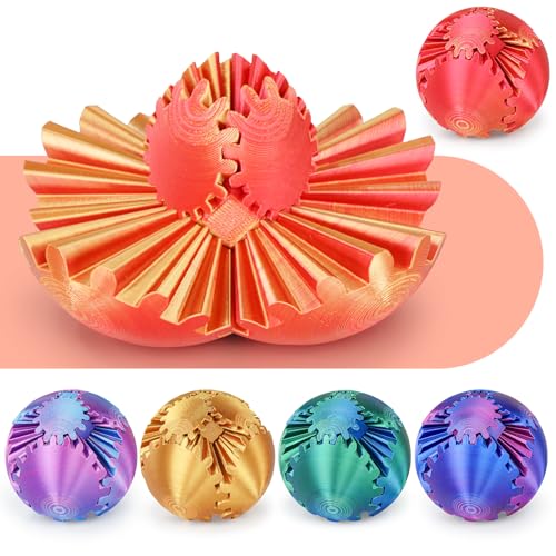 Minleway Gear Ball 3D Printed Spin Ball or Cube Fidget ToyGear Sphere Fidget ToyFidget Ball Gear Toy for Stress and Anxiety Relief Stress Ball GearSphere Desk Toy for Adults KidsGolden Red 31 Inch - Image 1