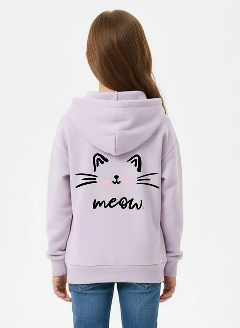 بيبي كلو هودي شتوي بسحاب بتصميم وجه قطة للبنات باللون البنفسجي