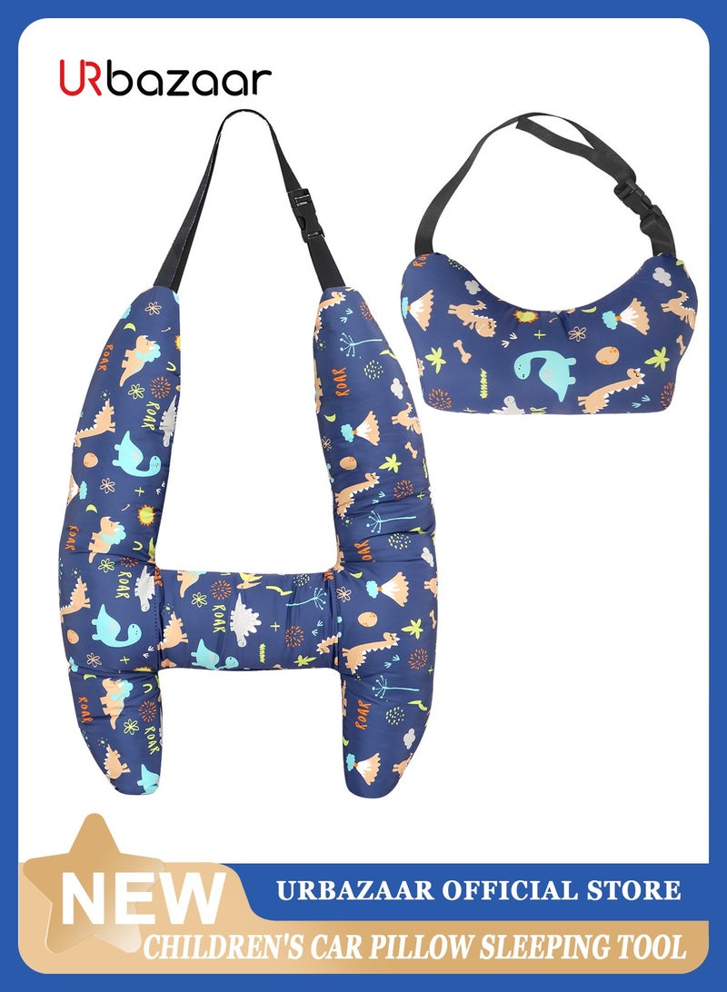 أوربازار وسادة مقعد السيارة على شكل حرف H للأطفال (ديناصور أزرق غامق)، وسائد سيارة للأطفال للنوم، دعم رأس الطفل أثناء النوم في السيارة، وسادة مقعد السيارة لمسند الرقبة أثناء السفر للأطفال أثناء النوم - Image 1