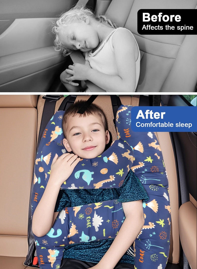 أوربازار وسادة مقعد السيارة على شكل حرف H للأطفال (ديناصور أزرق غامق)، وسائد سيارة للأطفال للنوم، دعم رأس الطفل أثناء النوم في السيارة، وسادة مقعد السيارة لمسند الرقبة أثناء السفر للأطفال أثناء النوم - Image 2