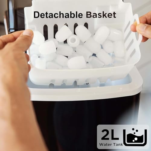 Silonn صانع الثلج سيلون، 9 مكعبات جاهزة في 6 دقائق، 26 رطل في 24 ساعة، آلة ثلج ذاتية التنظيف مع مغرفة ثلج وسلة، 2 حجم لمكعبات الثلج للمطبخ المنزلي والمكتب والبار والحفلات - Image 5