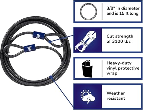 BRINKS - 15 ft x 3/8" Flexible Steel Loop Cable - Heavy Duty Vinyl Wrap for Corrosion Protection - Image 2