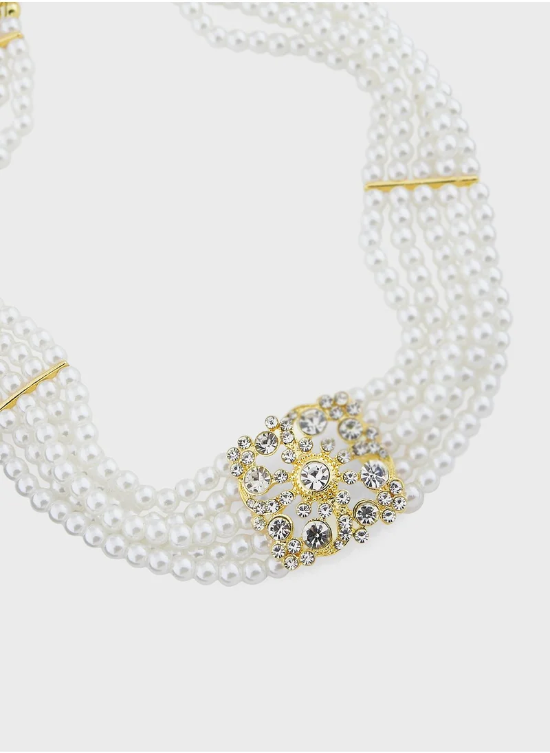 Khizana Pearl Diamante Choker Necklace