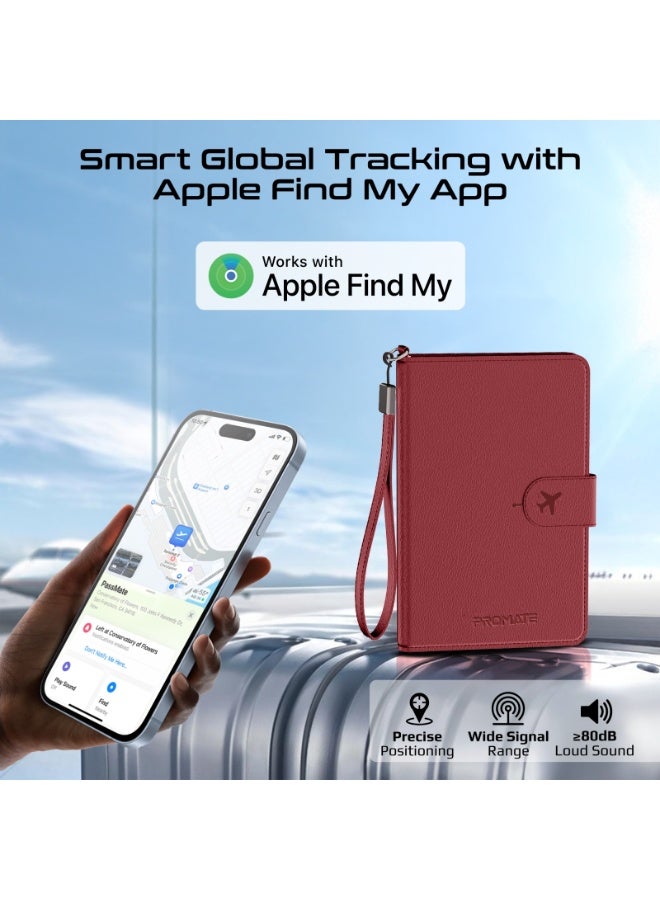 Promate Smart Leather Passport Holder with RFID Protection, Apple Find My Global Tracker, Wireless Charging, 6-Month Battery, Waterproof Anti-Loss Travel Wallet Organizer - Image 4