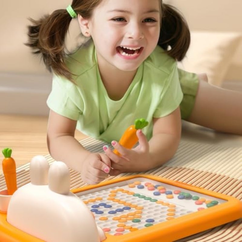 Magnetic Drawing Board for 3+, Bunny-Shaped Sensory Toy with Suction Beads and Advanced Pattern Cards, Durable ABS Educational Toy Bunny - Image 4