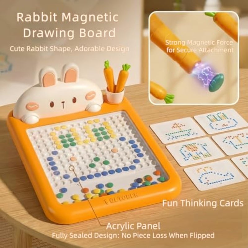 Magnetic Drawing Board for 3+, Bunny-Shaped Sensory Toy with Suction Beads and Advanced Pattern Cards, Durable ABS Educational Toy Bunny - Image 3