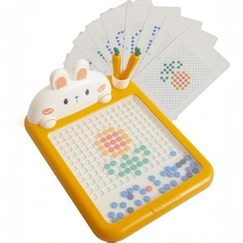 Magnetic Drawing Board for 3+, Bunny-Shaped Sensory Toy with Suction Beads and Advanced Pattern Cards, Durable ABS Educational Toy Bunny - Image 2