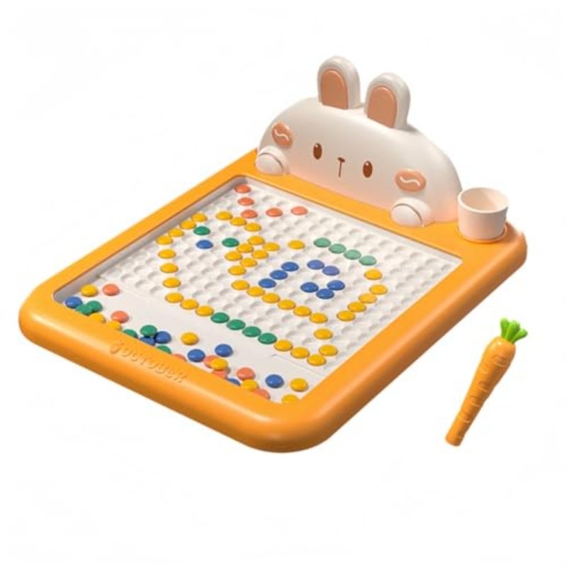 Magnetic Drawing Board for 3+, Bunny-Shaped Sensory Toy with Suction Beads and Advanced Pattern Cards, Durable ABS Educational Toy Bunny - Image 1