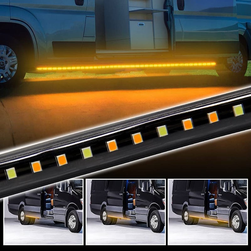 OPL5 2Pcs LED Running Board Lights 10 Feet LED Side Maker Light with 360 LEDs Sequential Amber Turn Signal Lights ＆ White Courtesy Light 12V-14V Emergency LED Lighting Strips Extended Crew Cab RV Trailer - Image 4