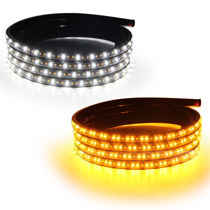 OPL5 2Pcs LED Running Board Lights 10 Feet LED Side Maker Light with 360 LEDs Sequential Amber Turn Signal Lights ＆ White Courtesy Light 12V-14V Emergency LED Lighting Strips Extended Crew Cab RV Trailer - Image 1