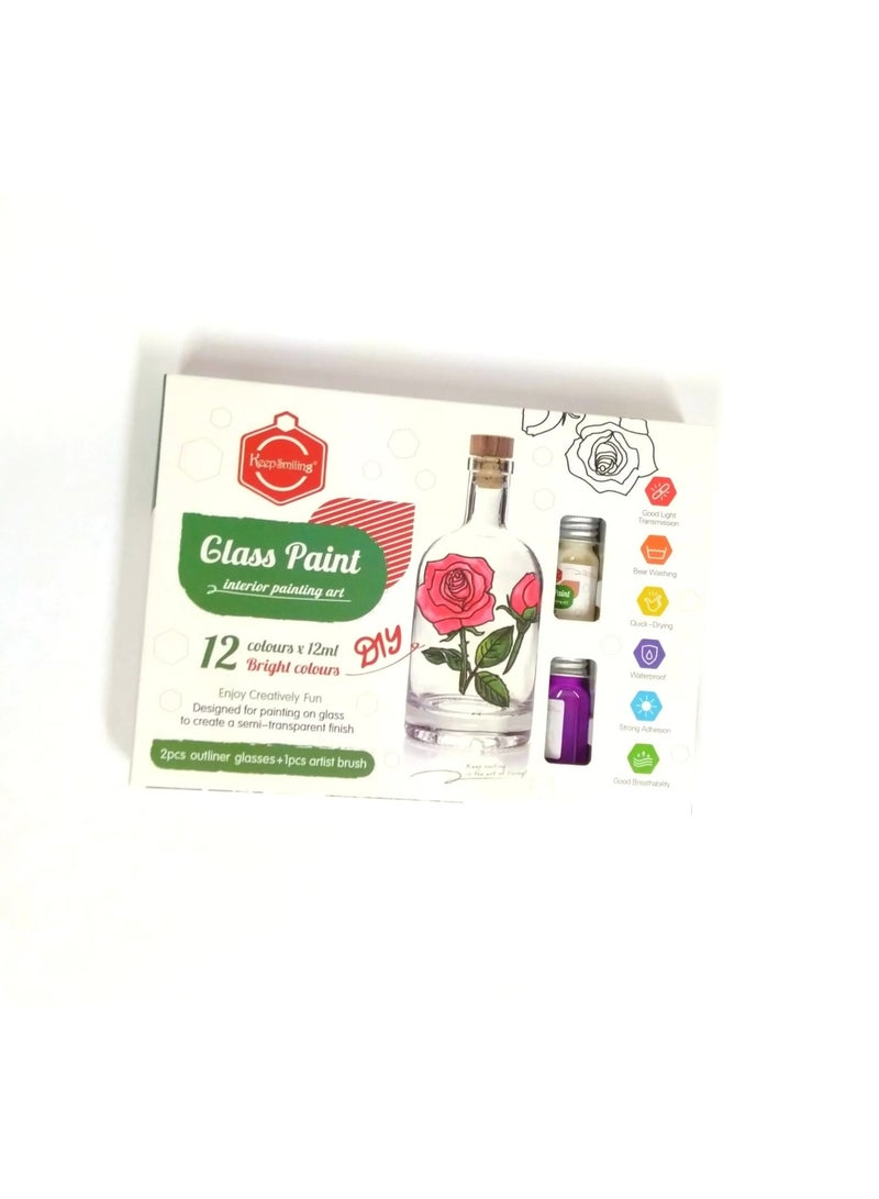 كيب سمايلنج ألوان زجاج للرسم الداخلي – 12 لون ساطع شفاف مع 2 محدد وفرشاة - Image 5