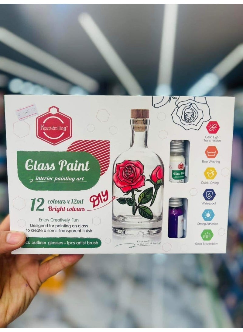 كيب سمايلنج ألوان زجاج للرسم الداخلي – 12 لون ساطع شفاف مع 2 محدد وفرشاة - Image 3
