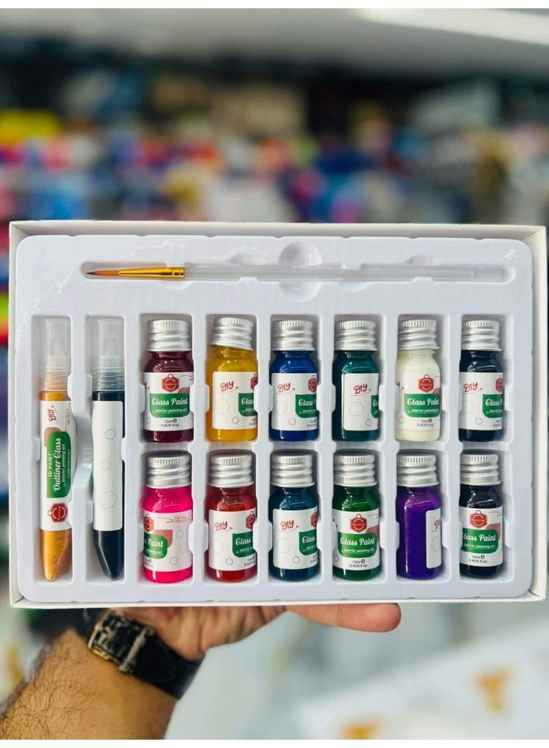 كيب سمايلنج ألوان زجاج للرسم الداخلي – 12 لون ساطع شفاف مع 2 محدد وفرشاة - Image 4