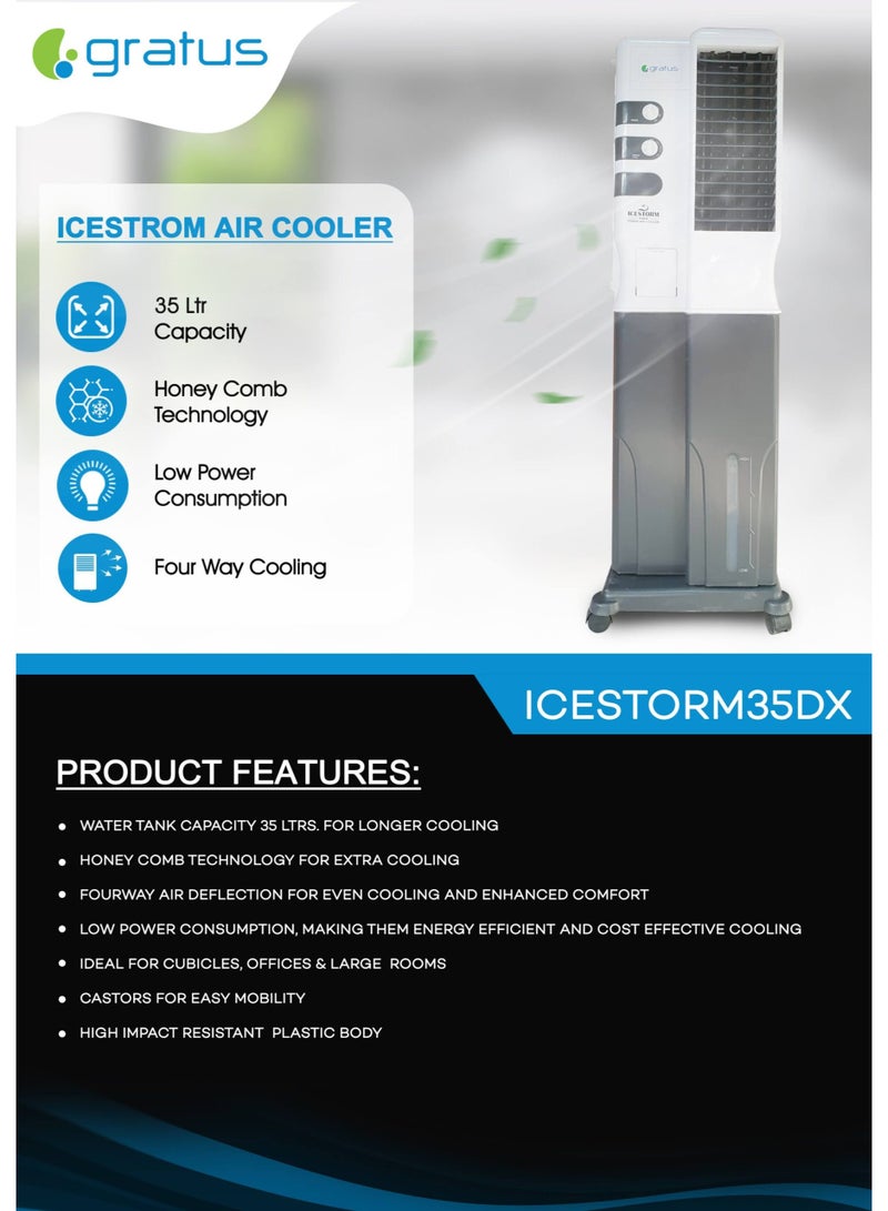 gratus ICESTORM35DX – 35 L Evaporative Air Cooler with 4‑Way Air Deflection, Auto Louver, Water Level Indicator, Made in India - Image 4