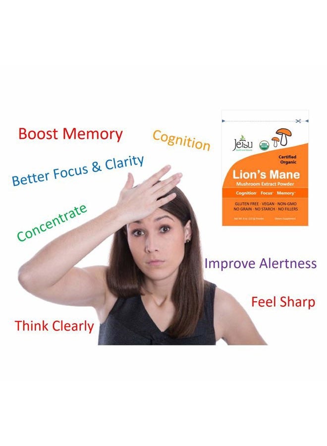 Jetsu Lions Mane Mushroom Powder, Organic, Vegan, Non-GMO Extract Supplement. Nootropic to Support Brain Health, Boost Neuron Growth and Your Immune System for Clarity and Focus. (227g) - Image 2