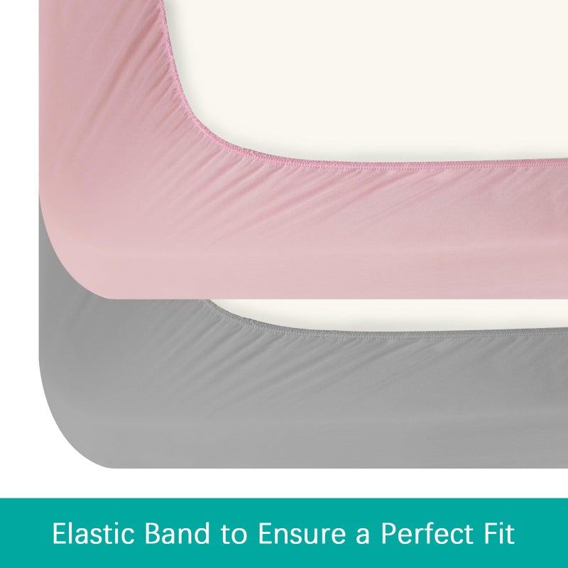 Biloban Crib Sheets Waterproof 2 Pack, Crib Mattress Protector, Toddler Fitted Crib Sheet Neutral, Ultra Soft & Breathable Toddler Bed Sheets for Boys and Girls, Grey & Pink - Image 4