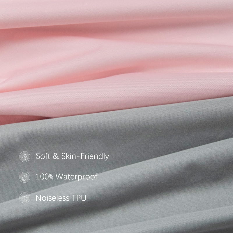 Biloban Crib Sheets Waterproof 2 Pack, Crib Mattress Protector, Toddler Fitted Crib Sheet Neutral, Ultra Soft & Breathable Toddler Bed Sheets for Boys and Girls, Grey & Pink - Image 3