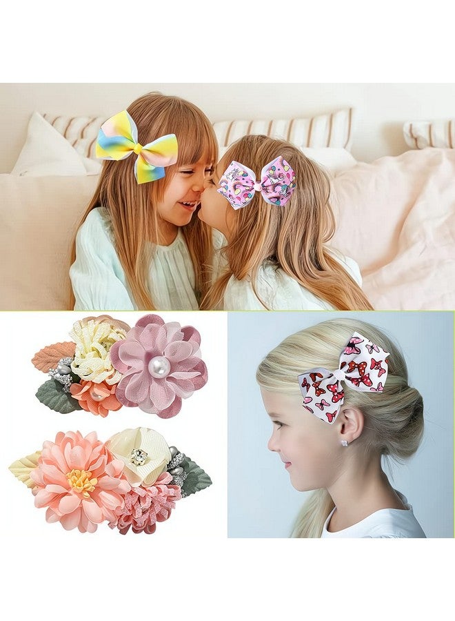 فسمايلنغ ربطات شعر Fsmiling للبنات، مشابك ربطات شعر على شكل زهور، شريط Grosgrain، عبوة من 11 ربطة شعر للبنات - Image 4