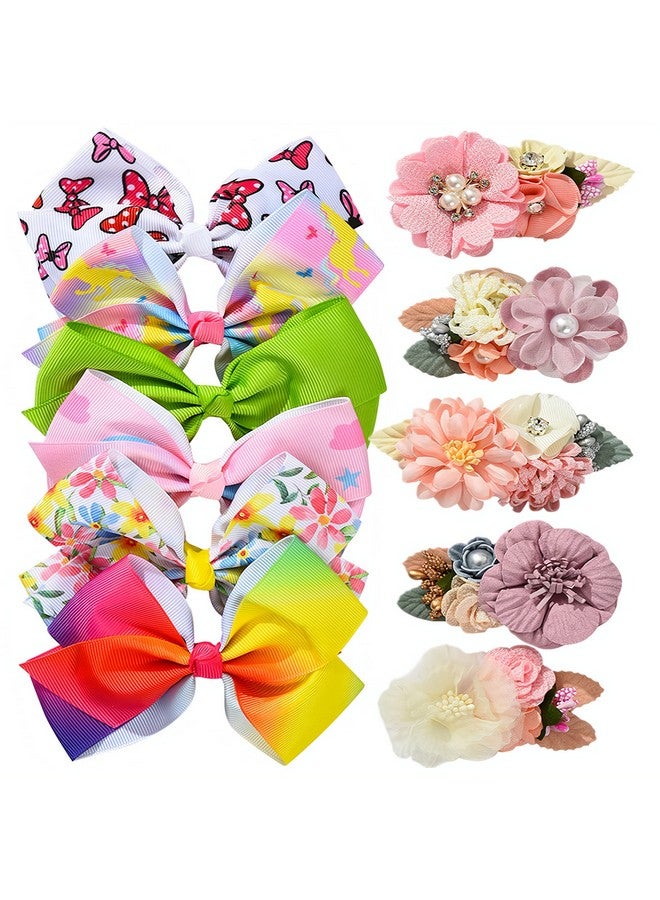فسمايلنغ ربطات شعر Fsmiling للبنات، مشابك ربطات شعر على شكل زهور، شريط Grosgrain، عبوة من 11 ربطة شعر للبنات - Image 1